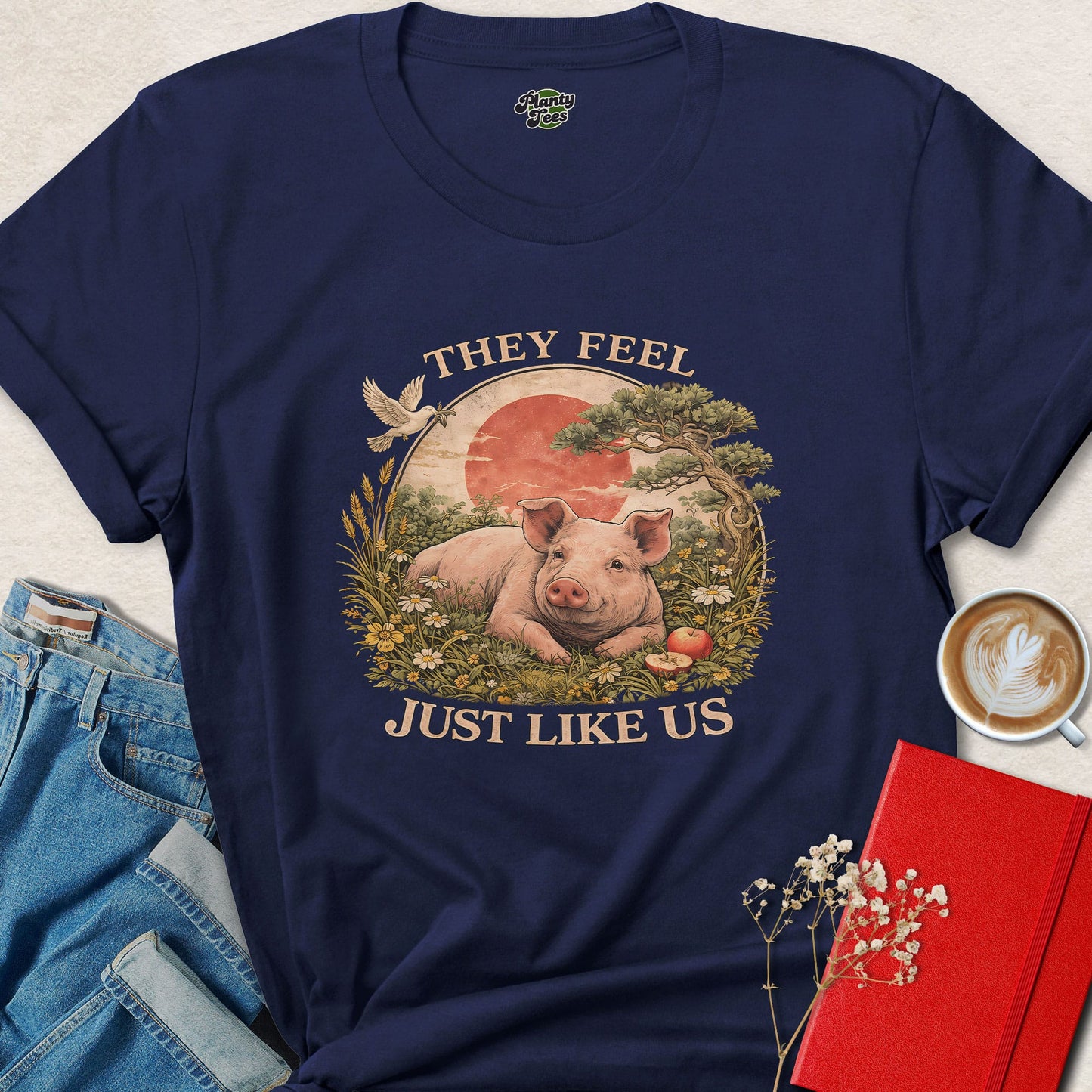 They Feel Just Like Us Pig Shirt Vegan Animal Rights Graphic