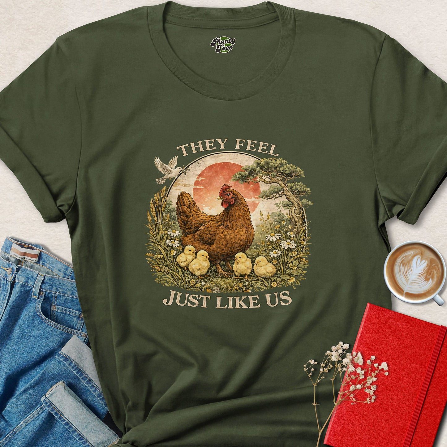 They Feel Just Like Us Chicken Shirt Vegan Animal Rights Tee