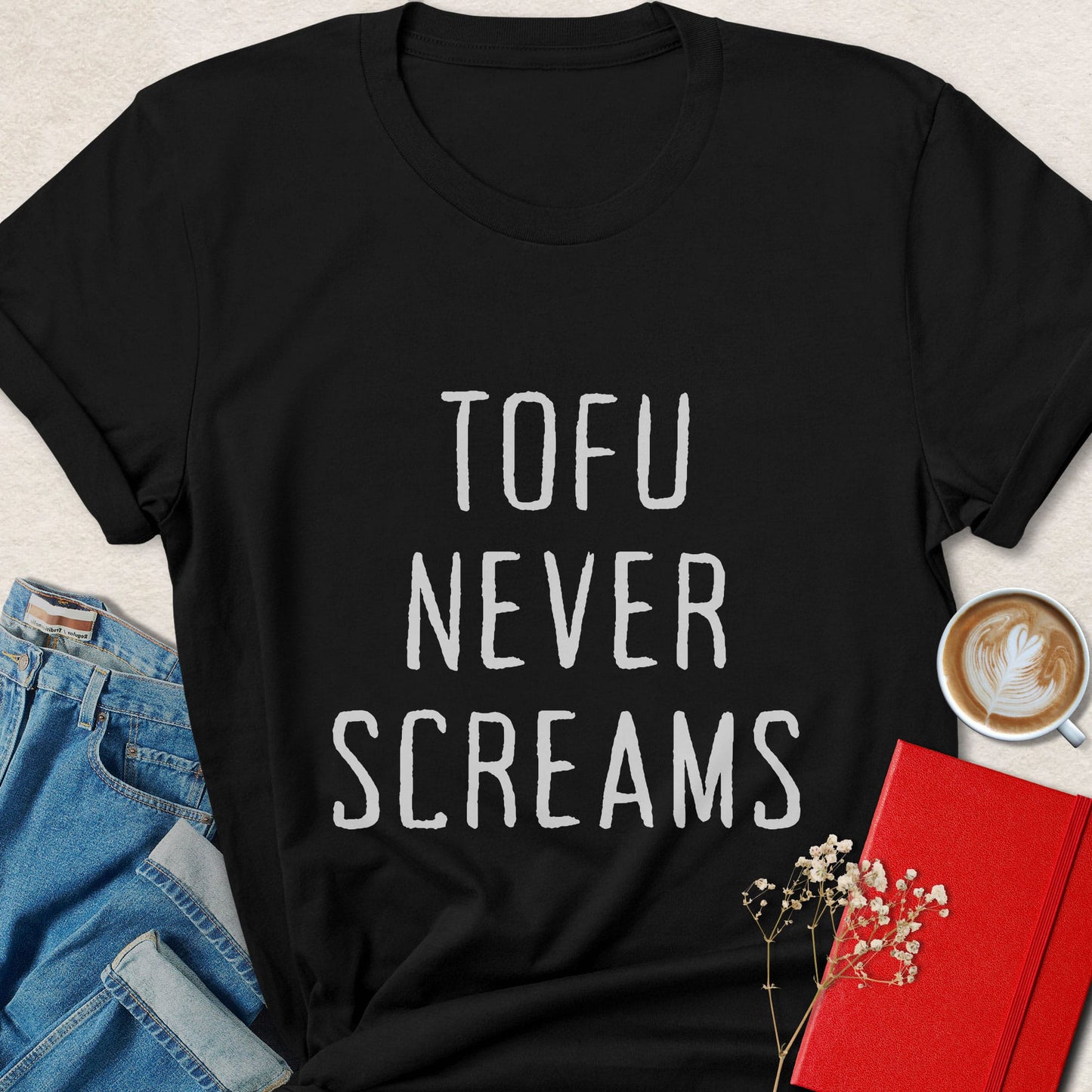 Tofu Never Screams Funny Vegan Graphic Statement Shirt