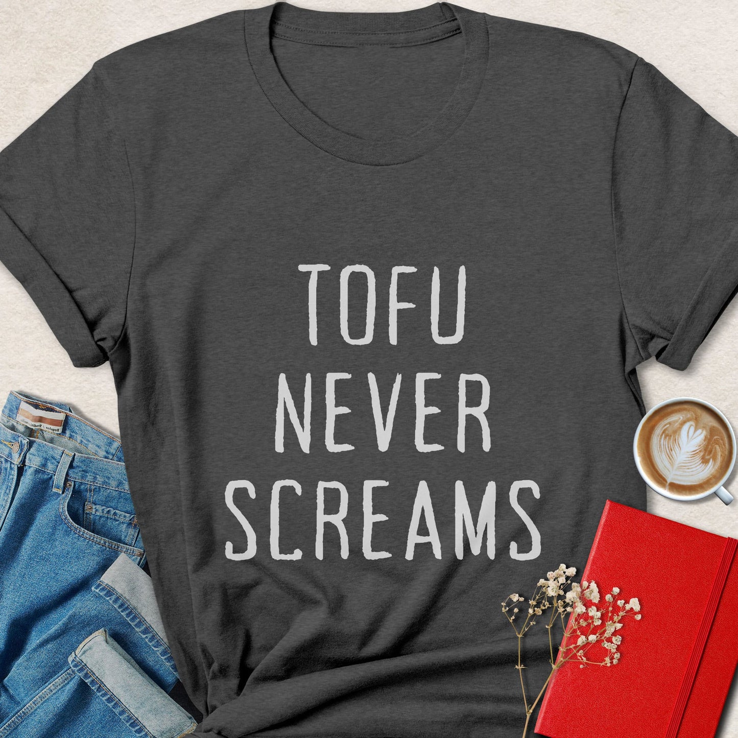 Tofu Never Screams Funny Vegan Graphic Statement Shirt
