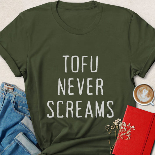 Tofu Never Screams Funny Vegan Graphic Statement Shirt