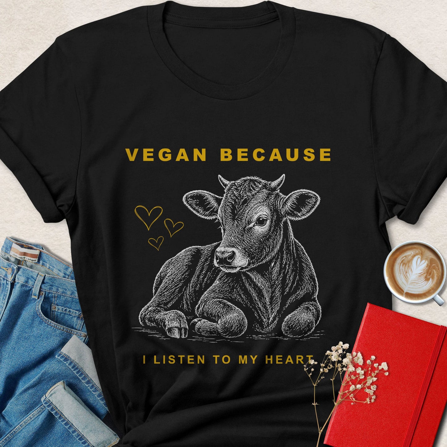 Vegan Because I Listen To My Heart T-shirt | Animal Rights Tee