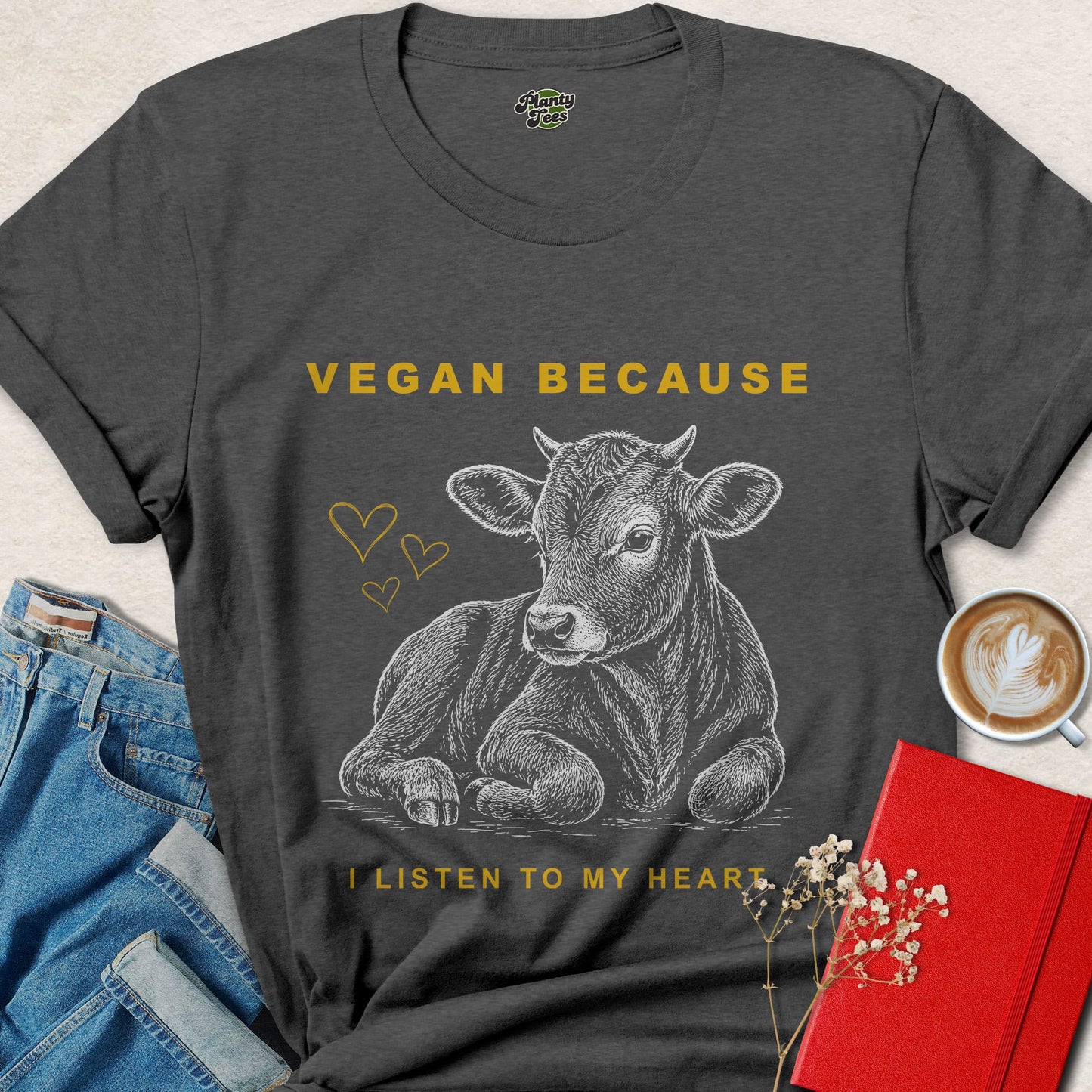 Vegan Because I Listen To My Heart T-shirt | Animal Rights Tee