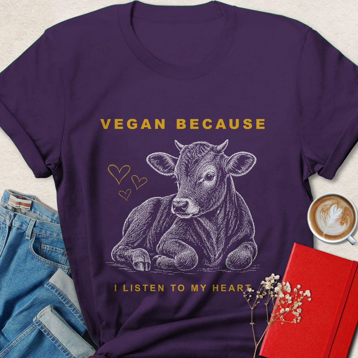 Vegan Because I Listen To My Heart T-shirt | Animal Rights Tee