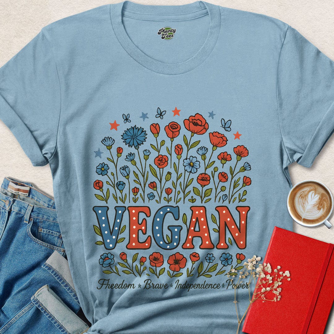 Vegan Floral 4th Of July T-Shirt