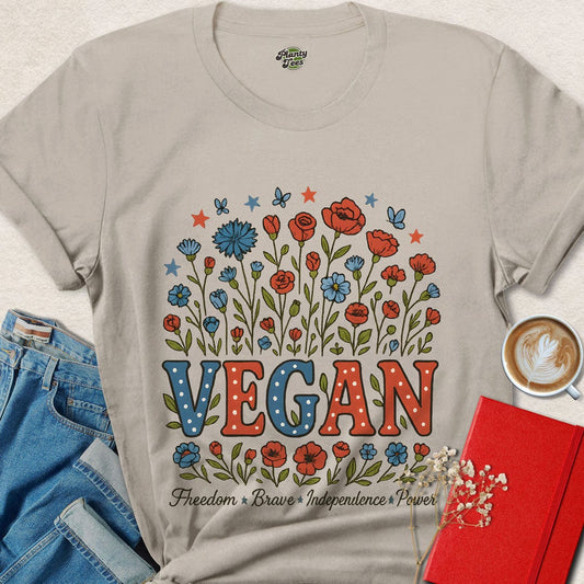 Vegan Floral 4th Of July T-Shirt