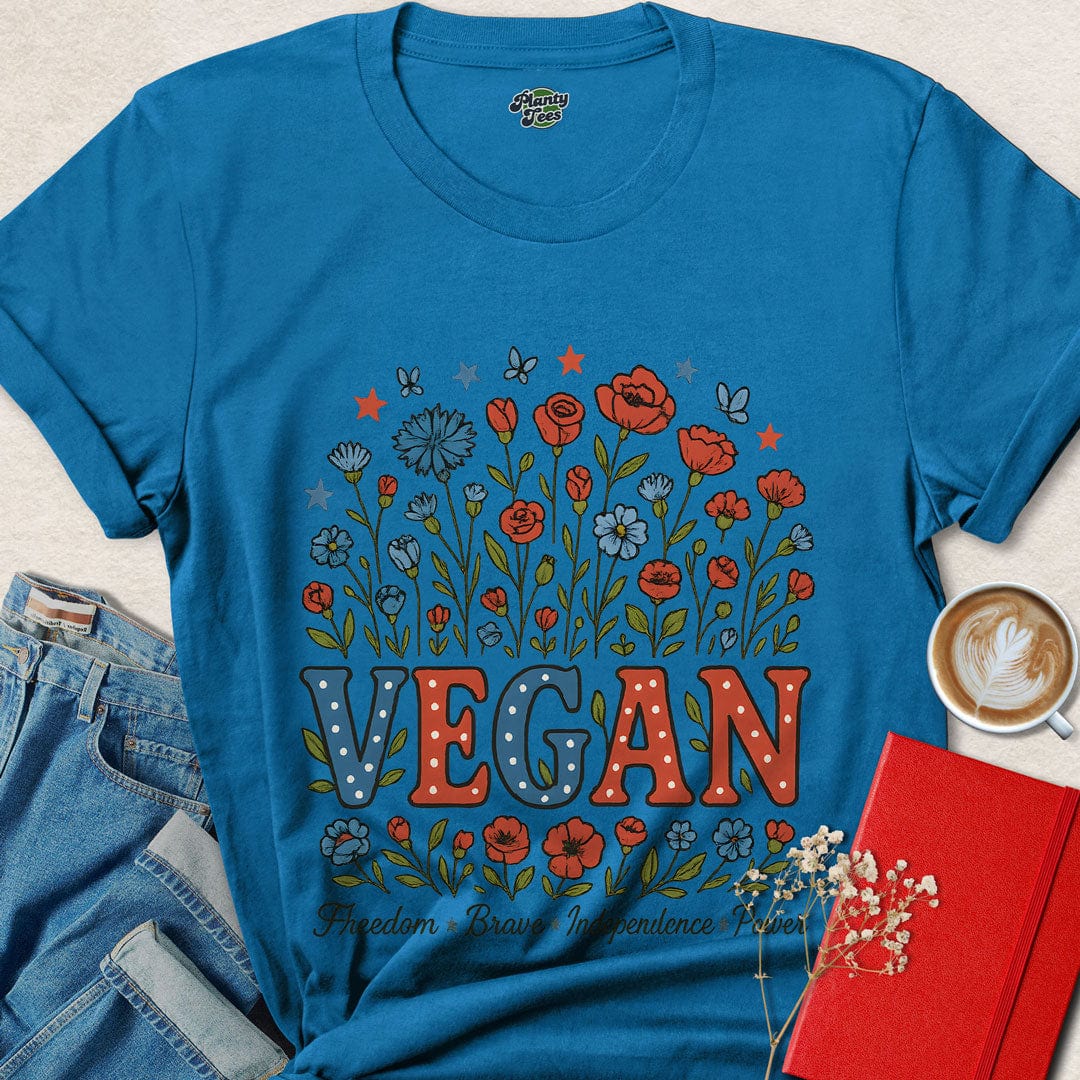 Vegan Floral 4th Of July T-Shirt