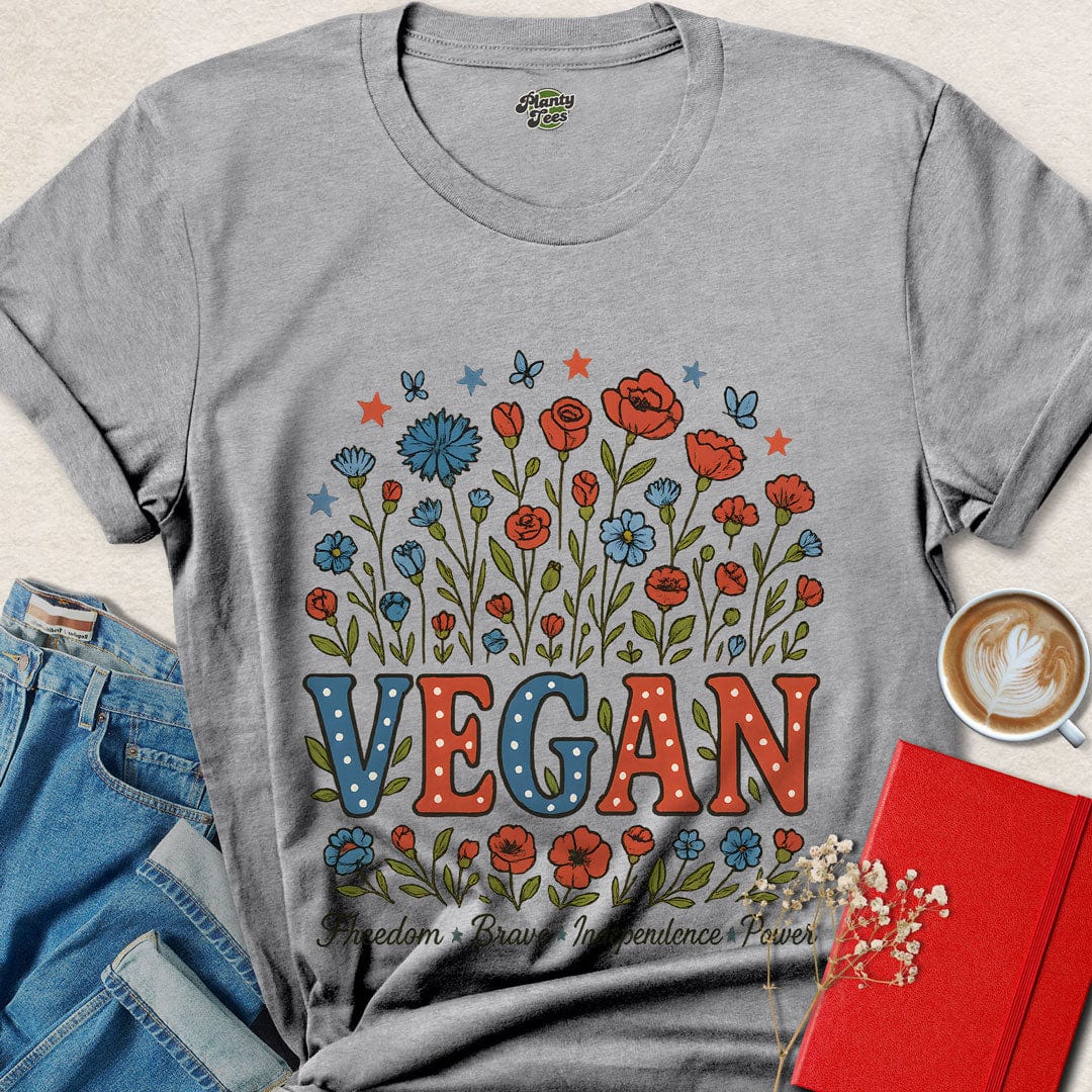 Vegan Floral 4th Of July T-Shirt