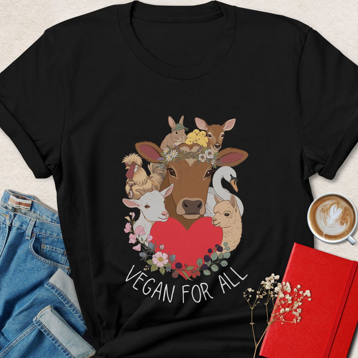 Vegan For All Farm Animal Vegan Graphic Shirt