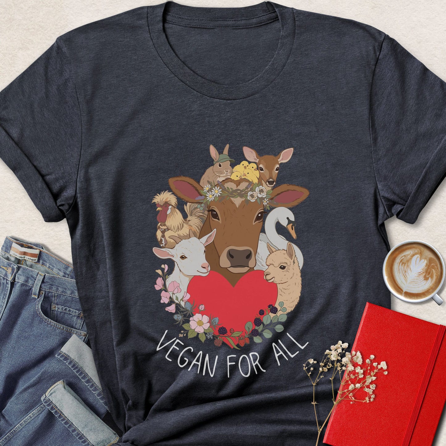 Vegan For All Farm Animal Vegan Graphic Shirt