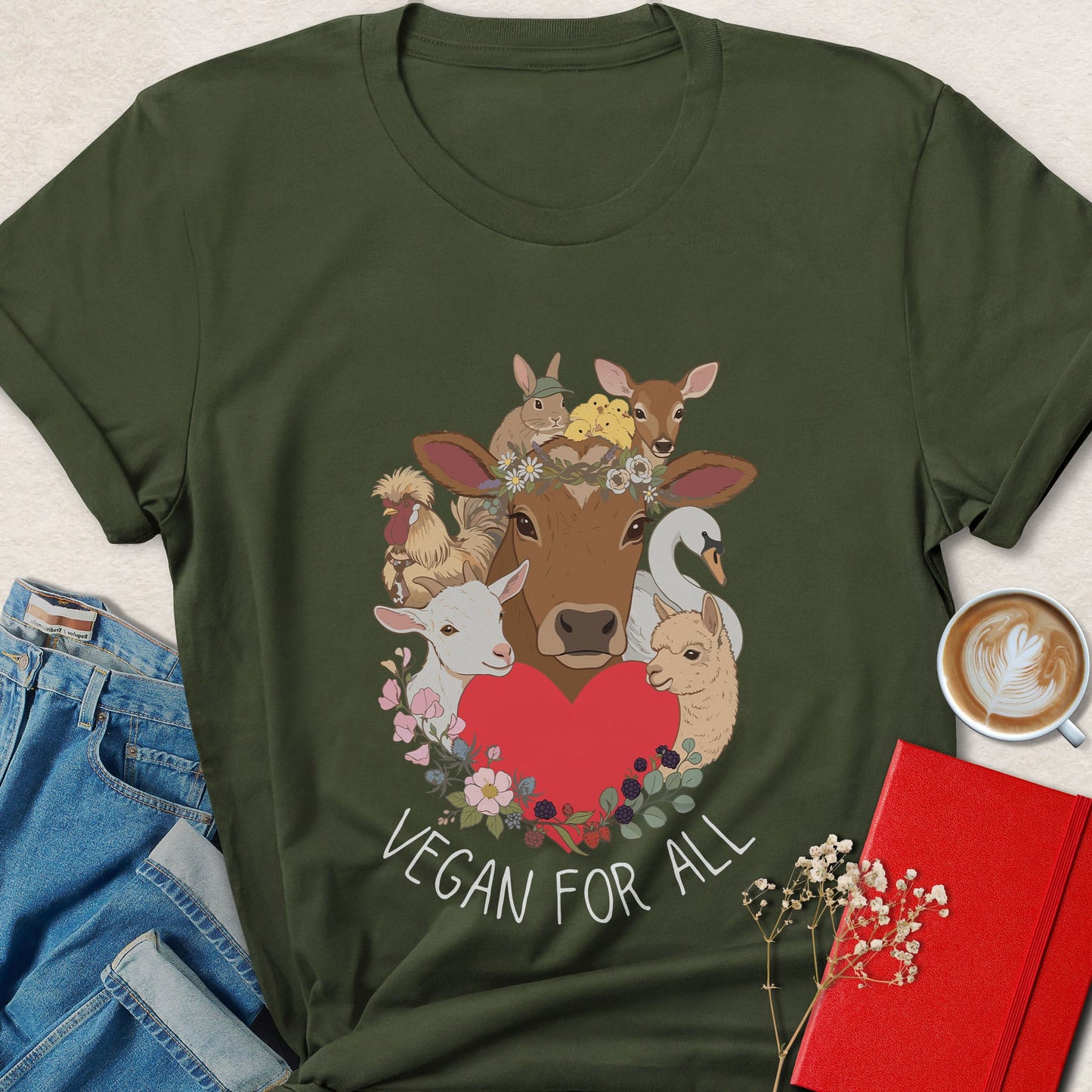 Vegan For All Farm Animal Vegan Graphic Shirt
