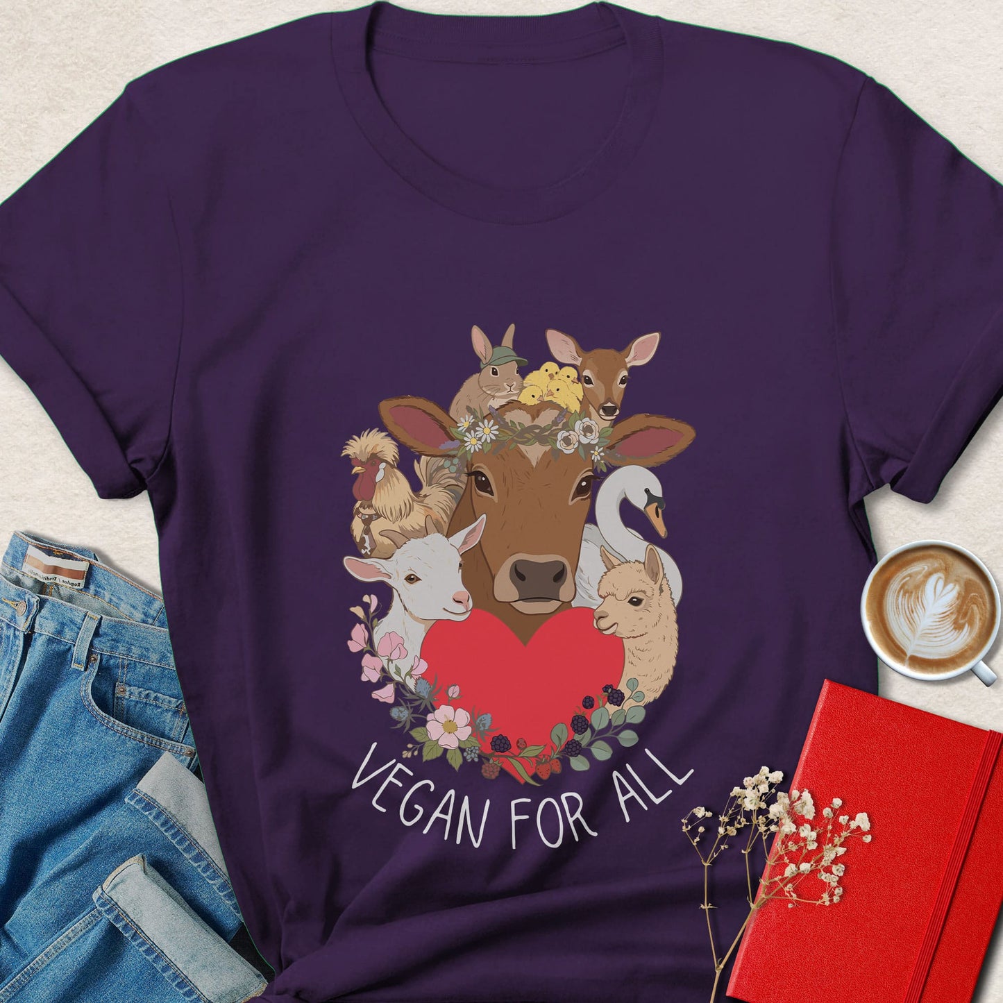 Vegan For All Farm Animal Vegan Graphic Shirt
