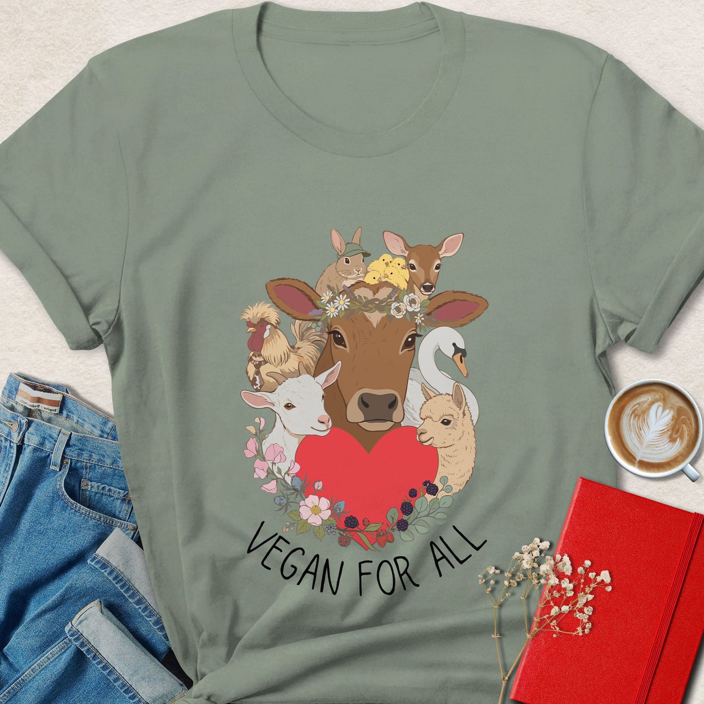 Vegan For All Farm Animal Vegan Graphic Shirt