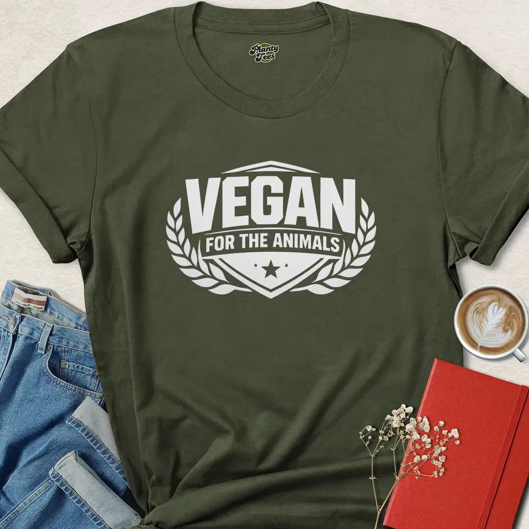 Vegan For the Animals Badge Shirt – Strong Vegan Statement Tee