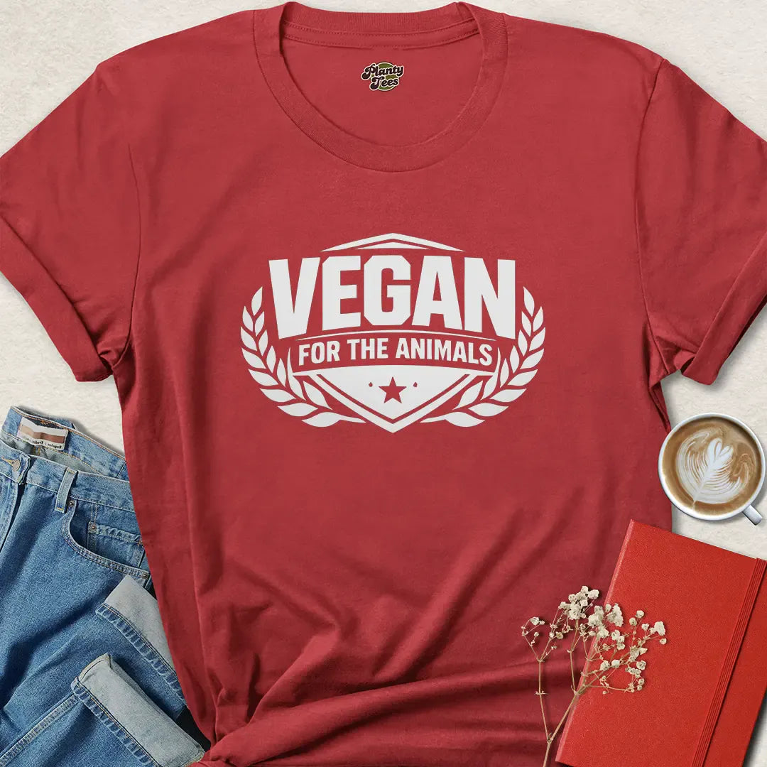 Vegan For the Animals Badge Shirt – Strong Vegan Statement Tee