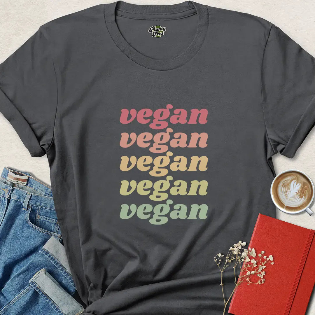 Rainbow Vegan Shirt – Colorful Retro Tee for Plant-Based Pride
