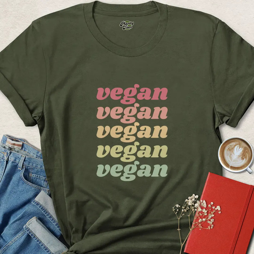 Rainbow Vegan Shirt – Colorful Retro Tee for Plant-Based Pride