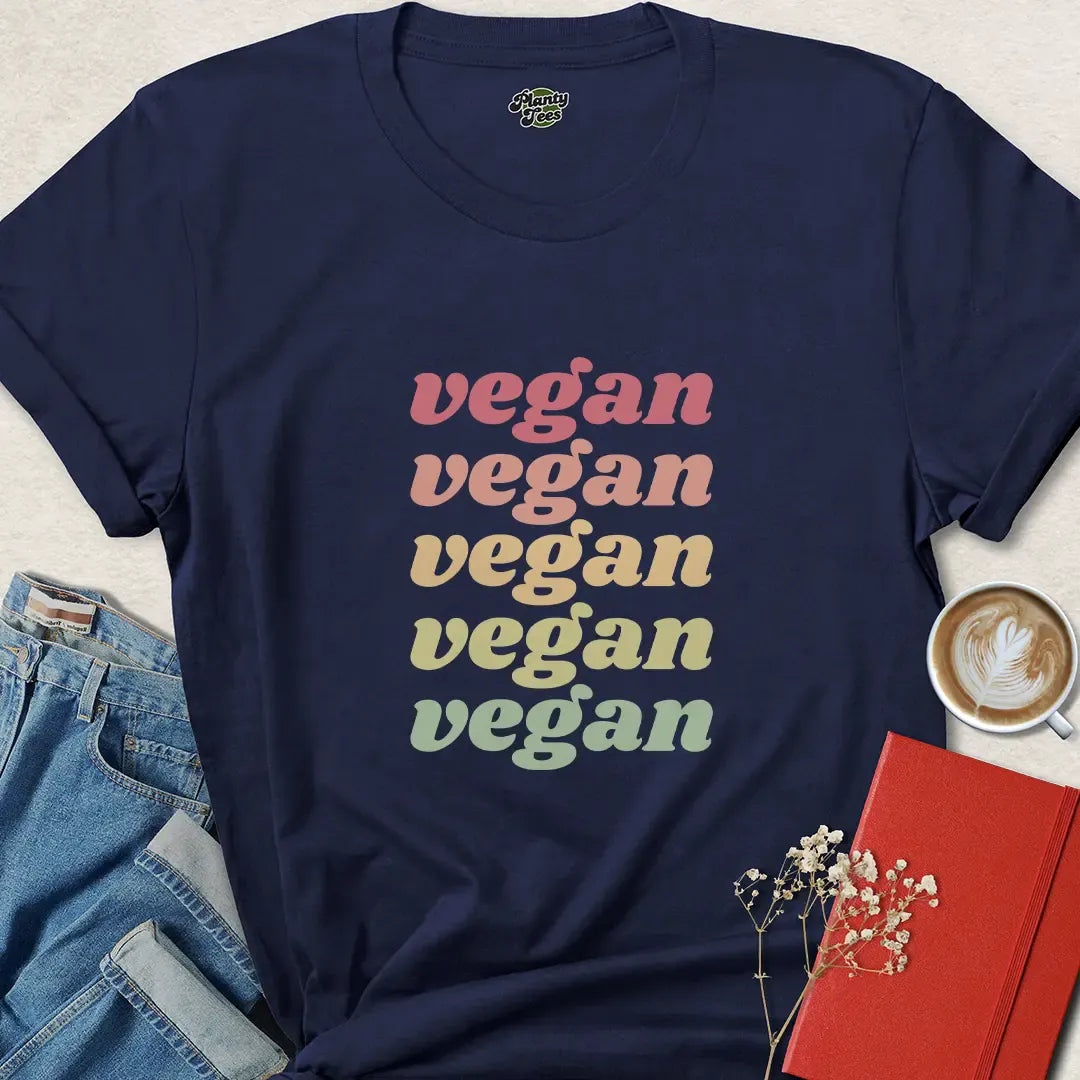 Rainbow Vegan Shirt – Colorful Retro Tee for Plant-Based Pride