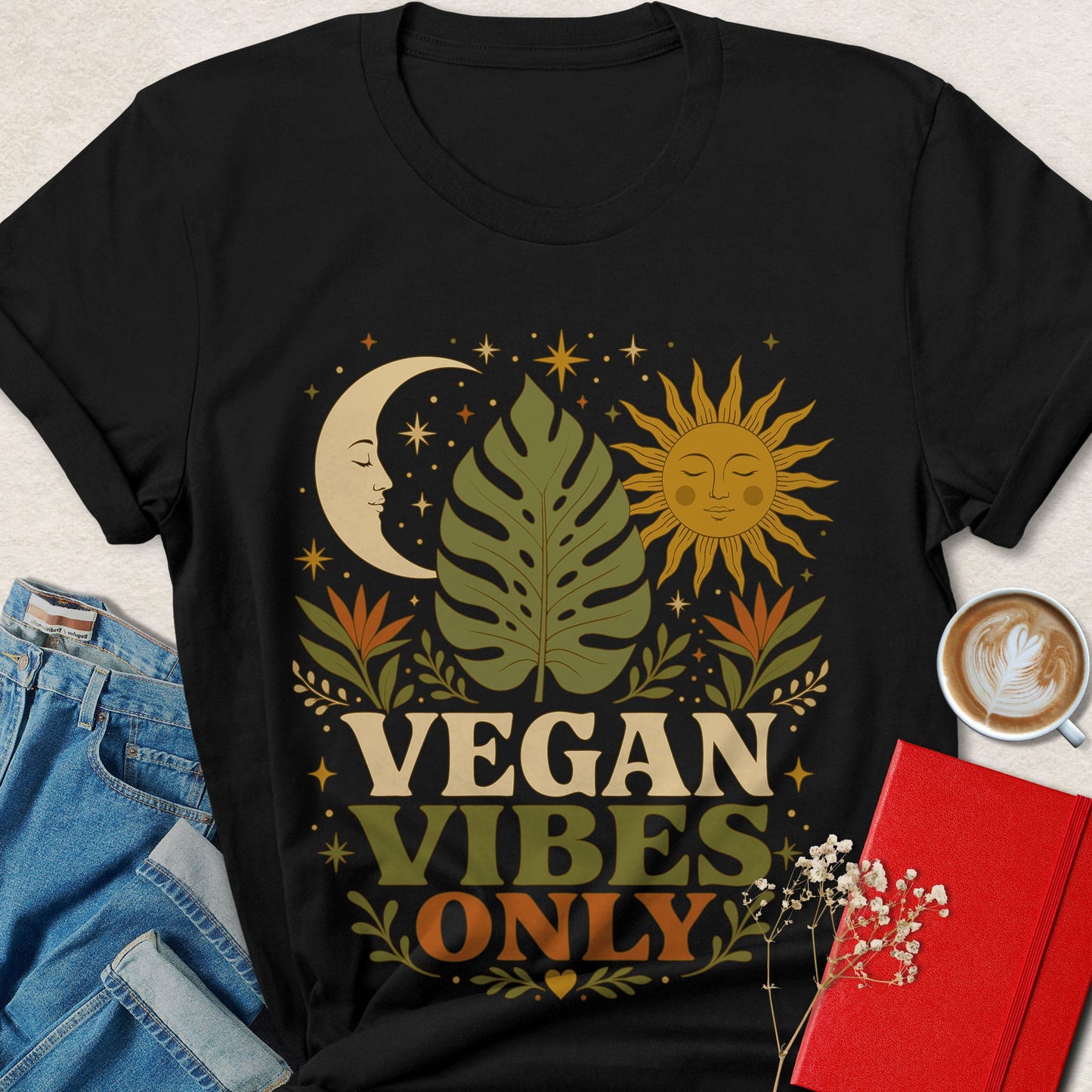 Vegan Vibes Only Shirt | Retro Celestial Vegan Tee