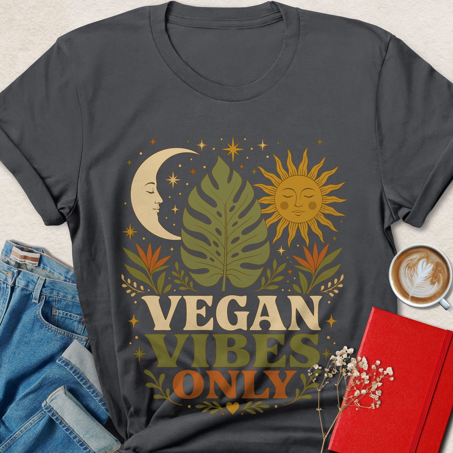 Vegan Vibes Only Shirt | Retro Celestial Vegan Tee