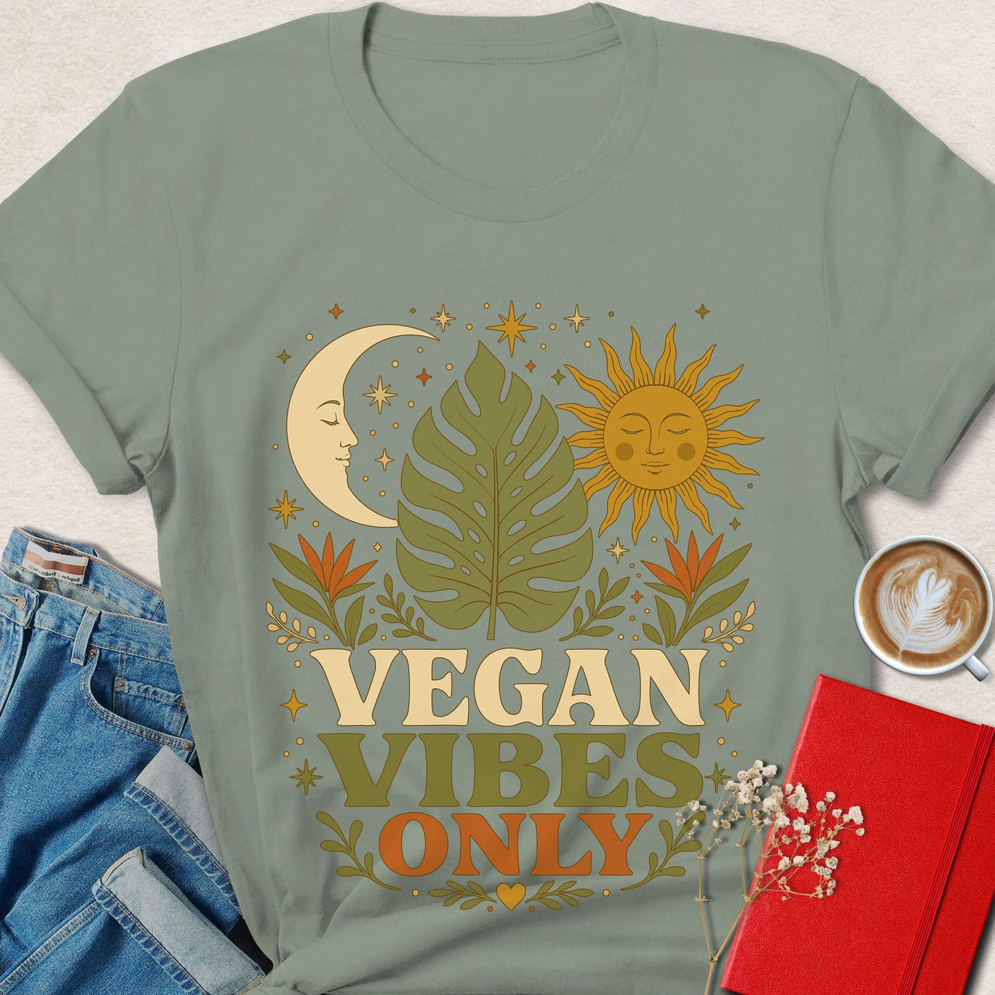 Vegan Vibes Only Shirt | Retro Celestial Vegan Tee