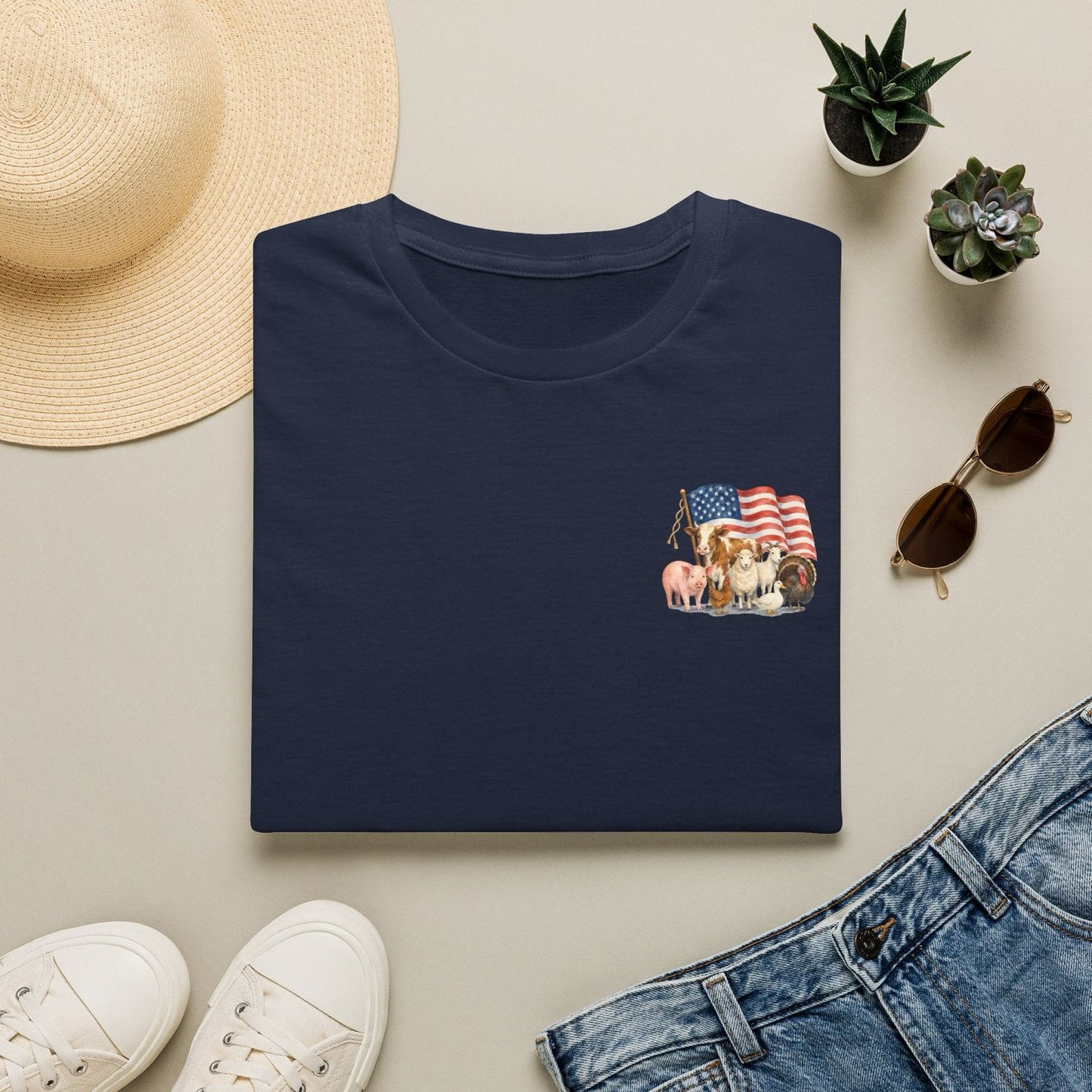 Farm Animal Pocket Tee — Cute Cow Pig Chick Graphic T-Shirt