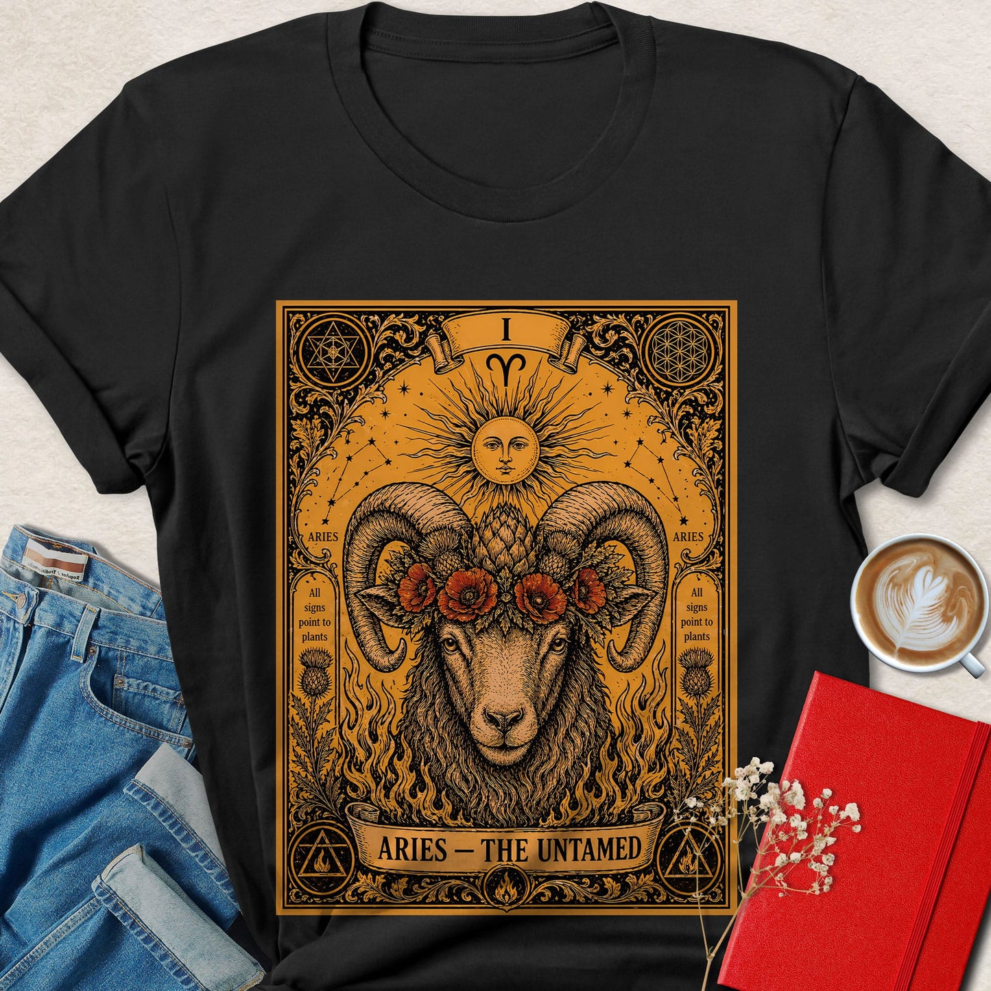 Aries Tarot Vegan Shirt Zodiac Astrology Ram Plant Based Tee