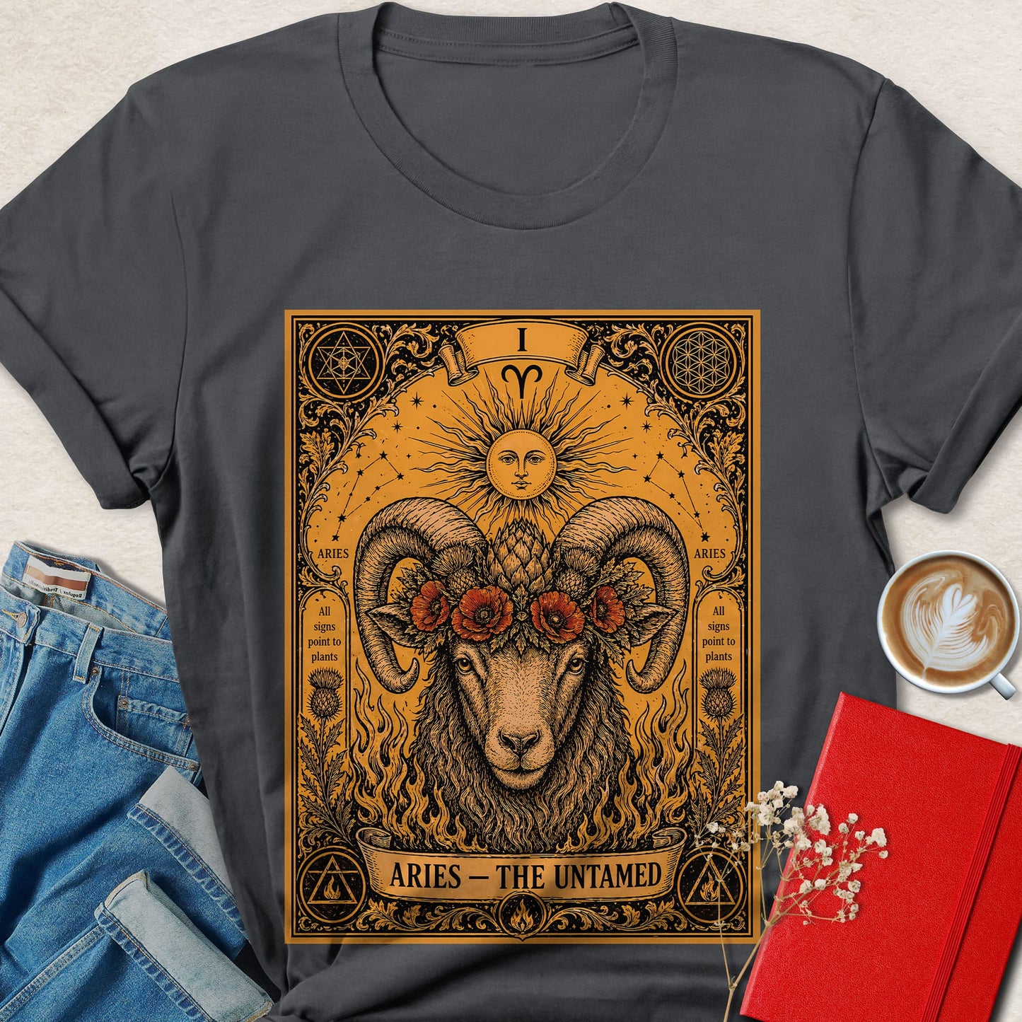 Aries Tarot Vegan Shirt Zodiac Astrology Ram Plant Based Tee