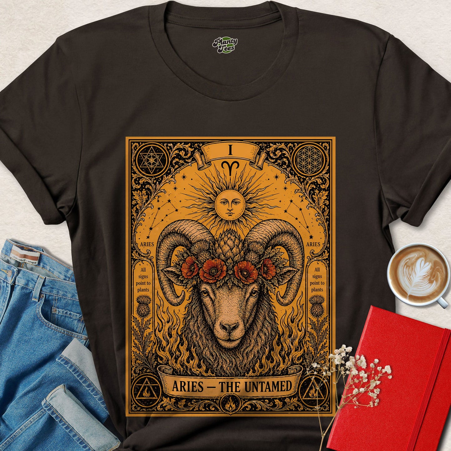 Aries Tarot Vegan Shirt Zodiac Astrology Ram Plant Based Tee