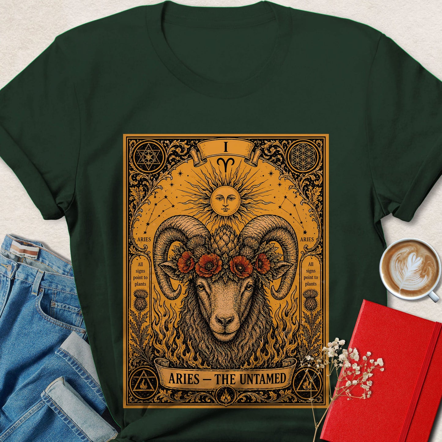Aries Tarot Vegan Shirt Zodiac Astrology Ram Plant Based Tee