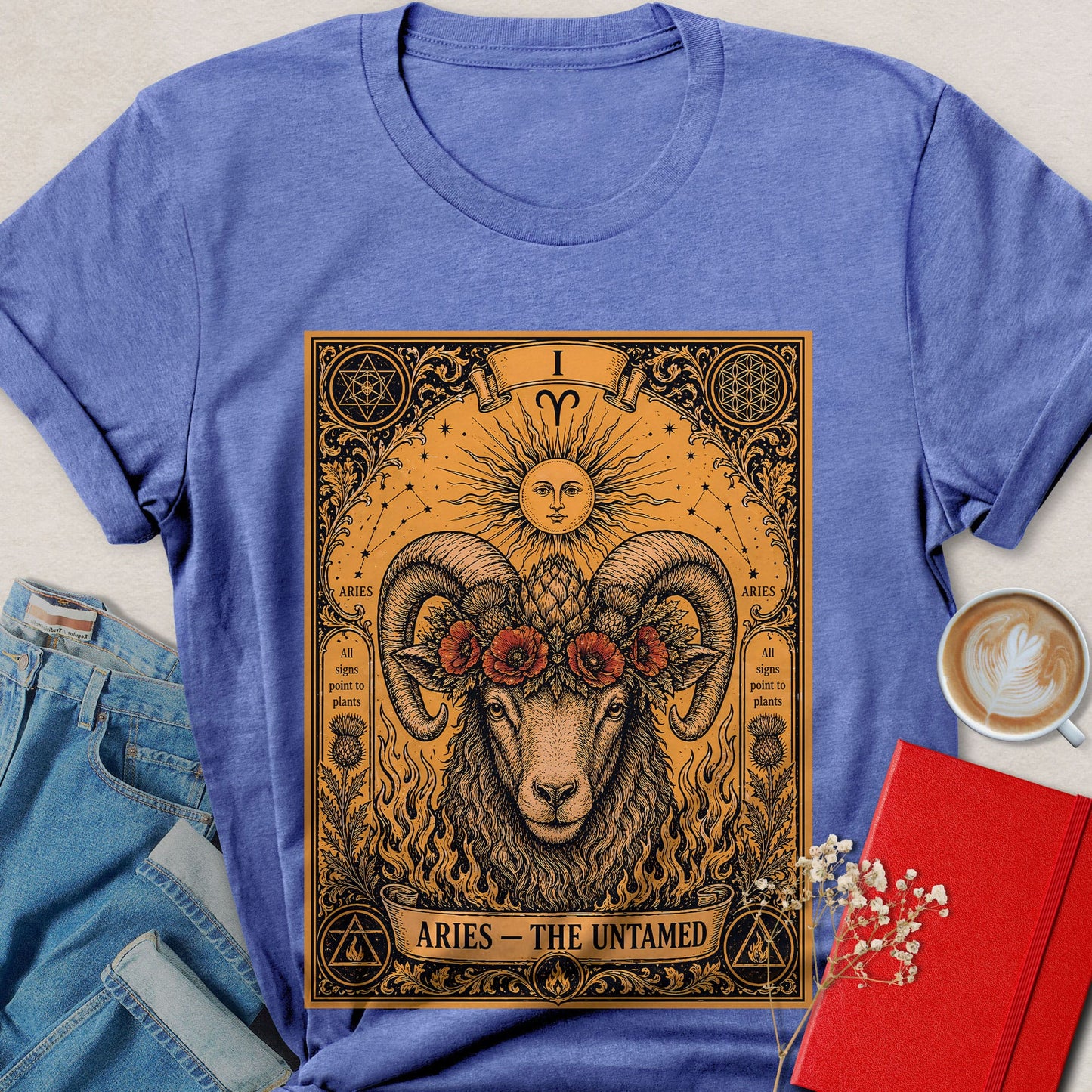 Aries Tarot Vegan Shirt Zodiac Astrology Ram Plant Based Tee