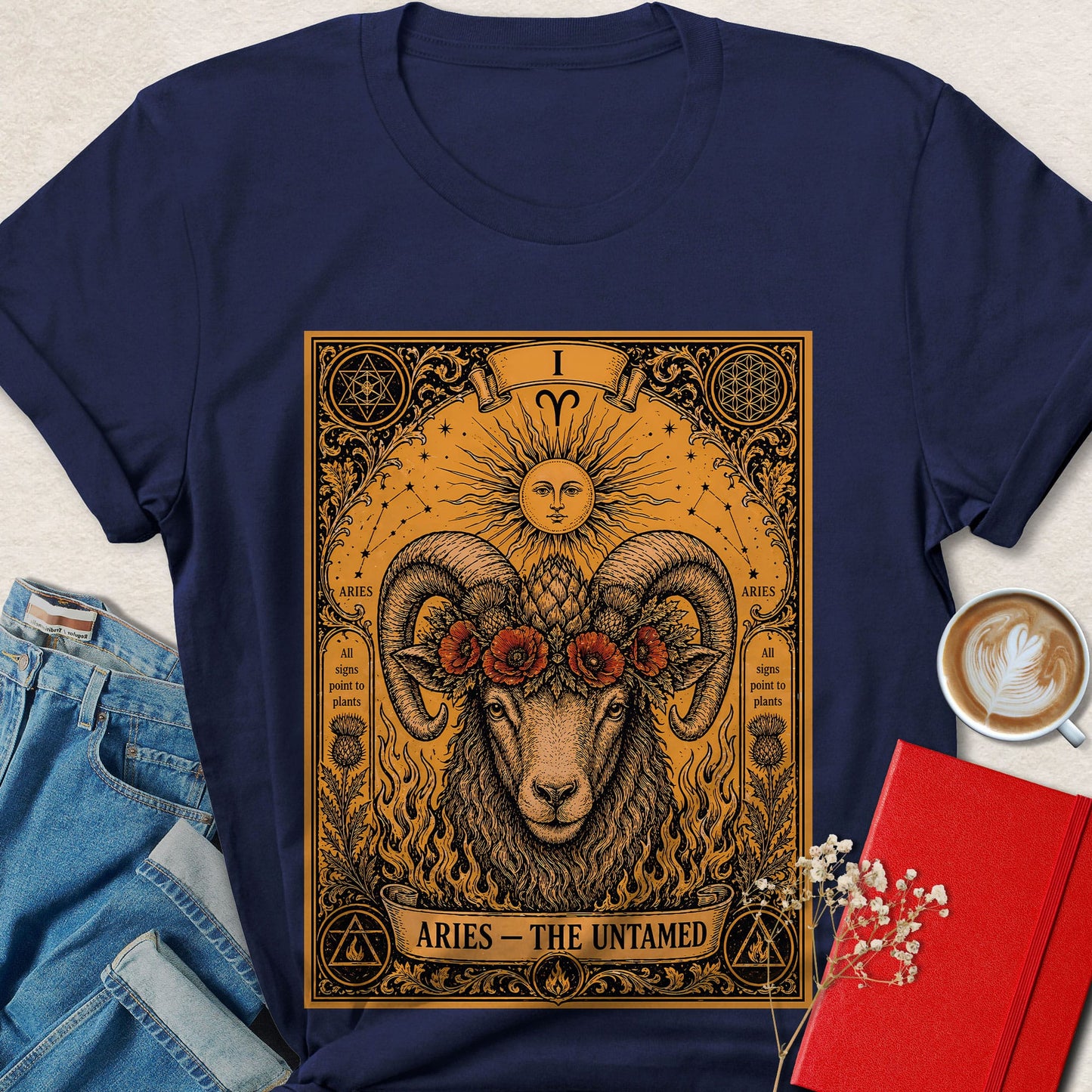 Aries Tarot Vegan Shirt Zodiac Astrology Ram Plant Based Tee
