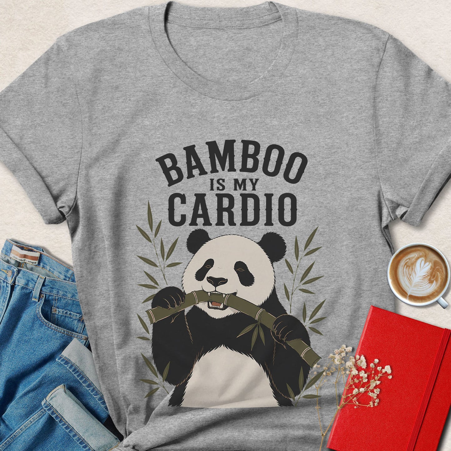 Bamboo Is My Cardio Funny Panda Vegan T-Shirt