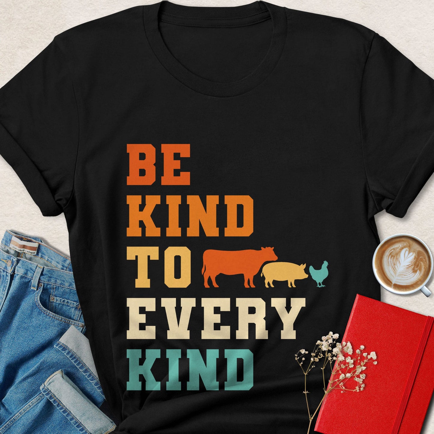Be Kind To Every Kind  Farm Animals Multicolor T-Shirt