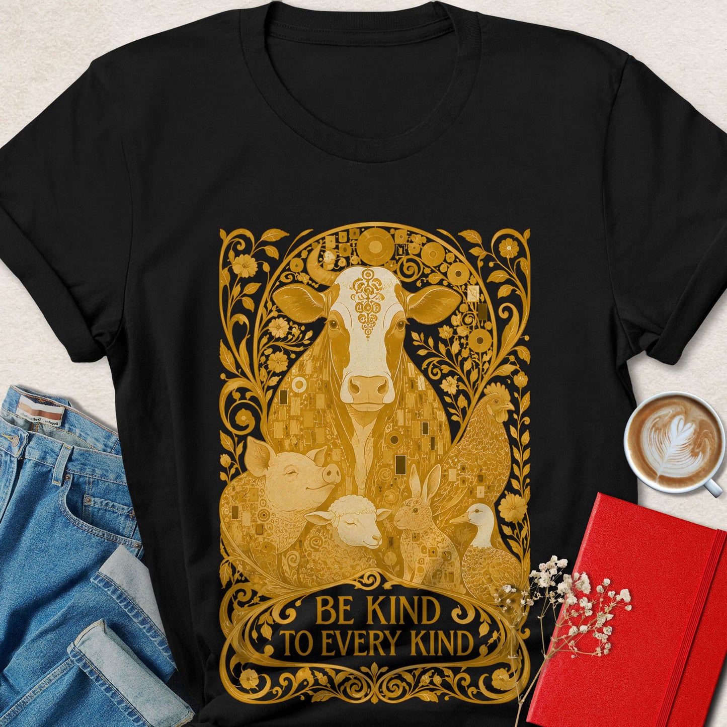 Be Kind to Every Kind Art Nouveau Vegan Animal Rights T-Shirt