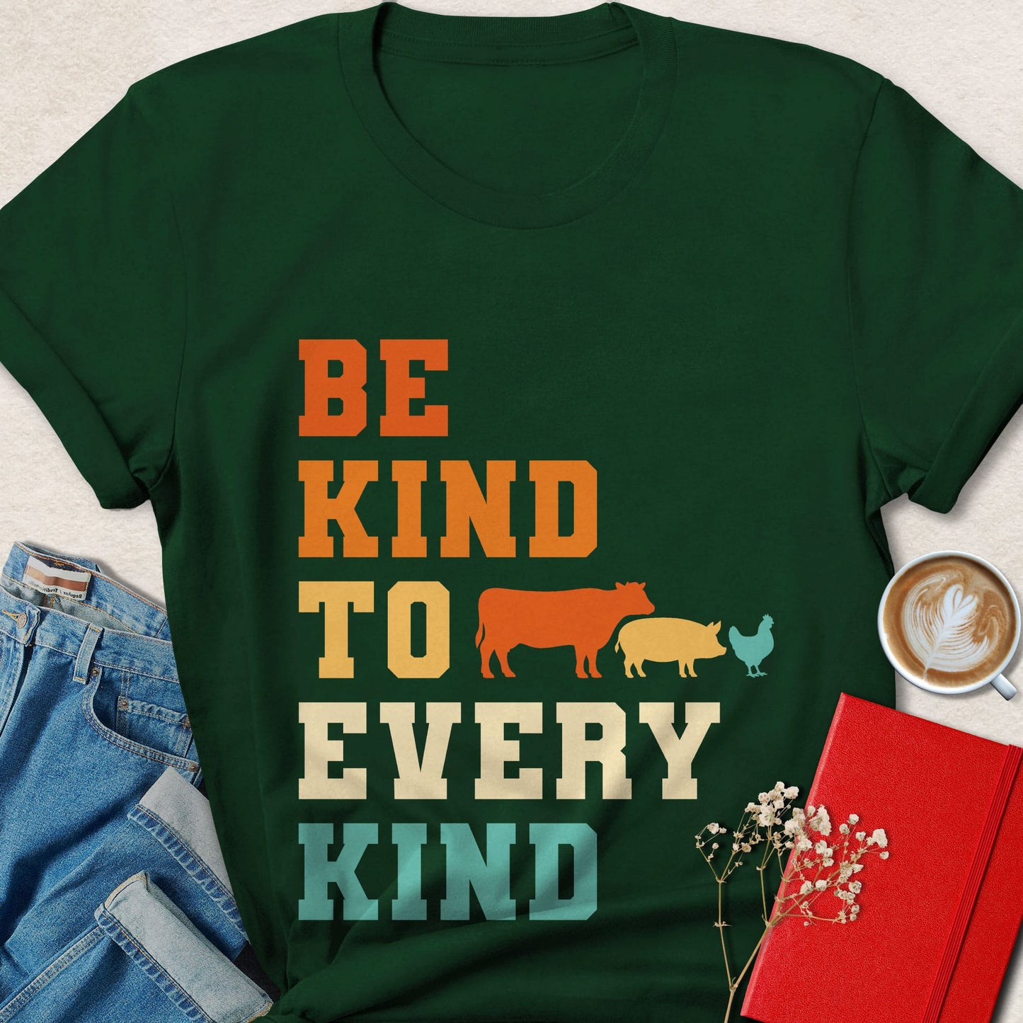 Be Kind To Every Kind  Farm Animals Multicolor T-Shirt