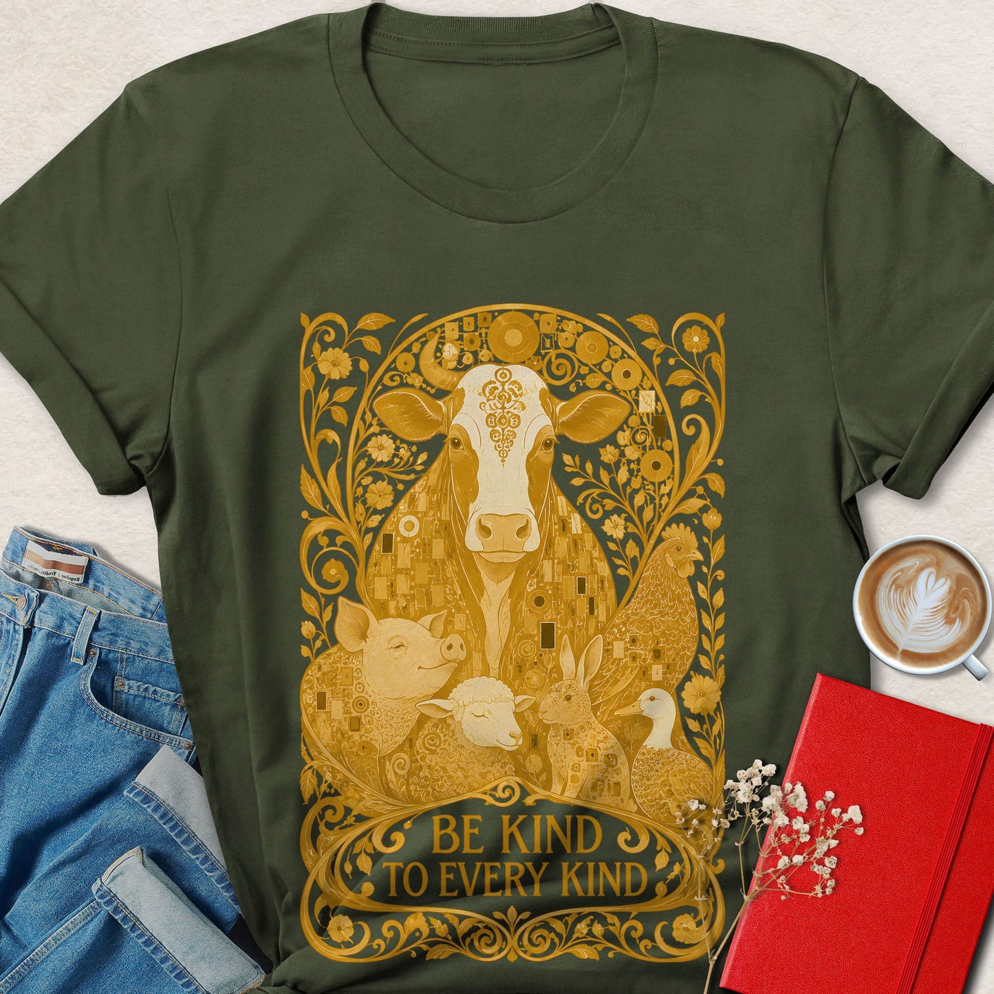 Be Kind to Every Kind Art Nouveau Vegan Animal Rights T-Shirt