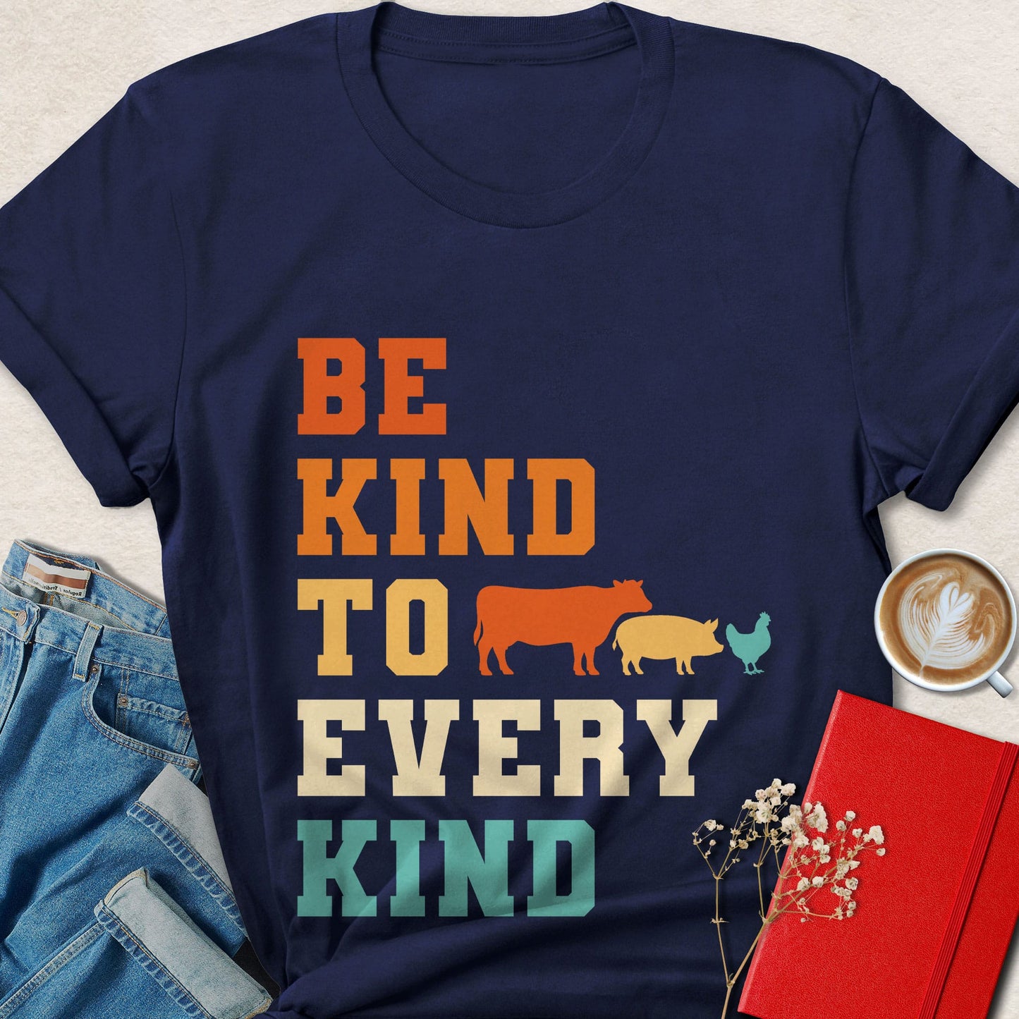 Be Kind To Every Kind  Farm Animals Multicolor T-Shirt