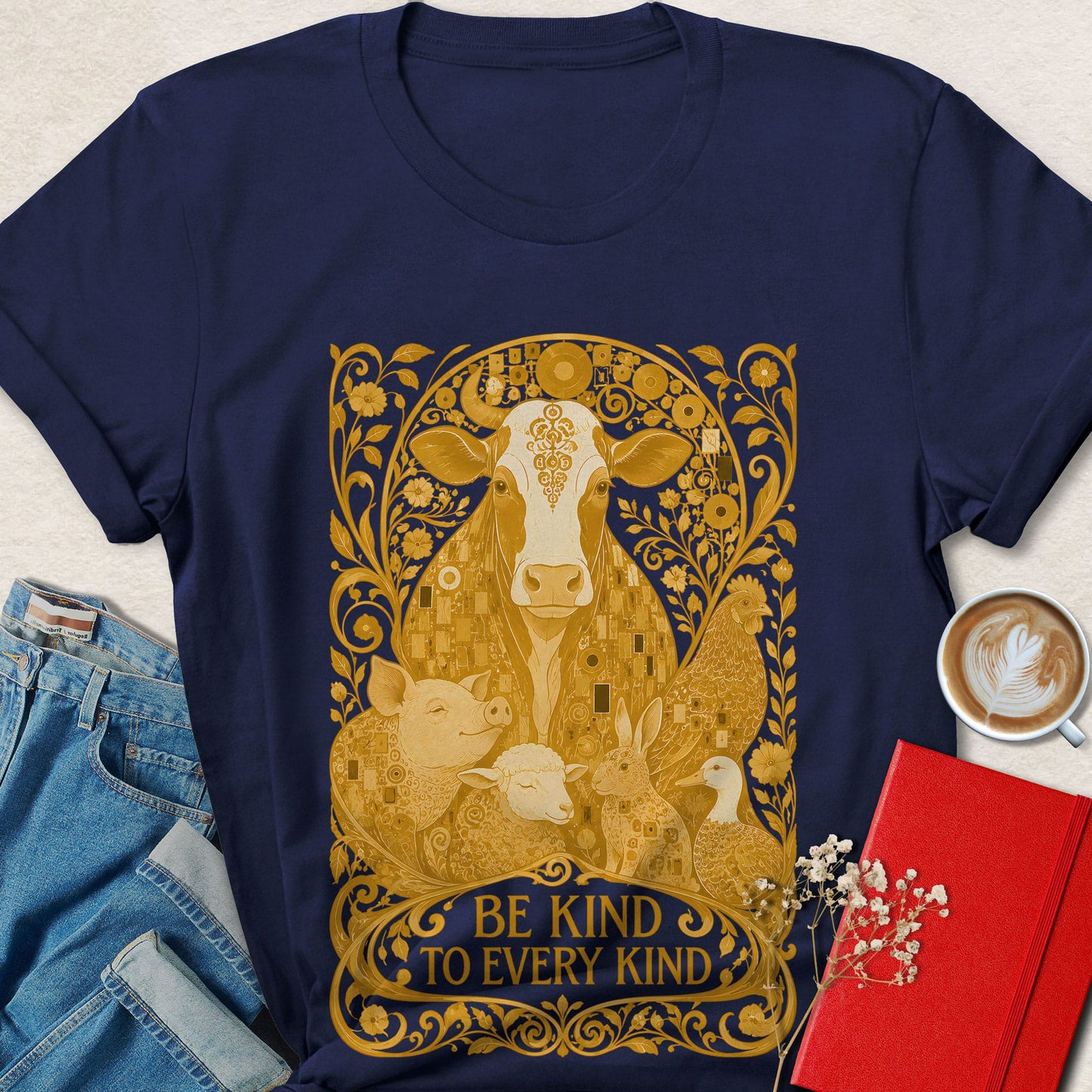 Be Kind to Every Kind Art Nouveau Vegan Animal Rights T-Shirt