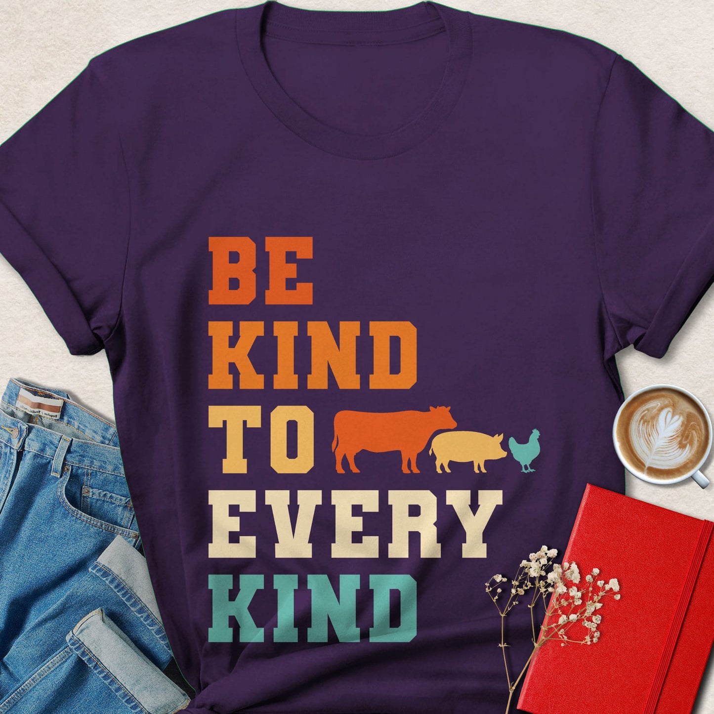 Be Kind To Every Kind  Farm Animals Multicolor T-Shirt