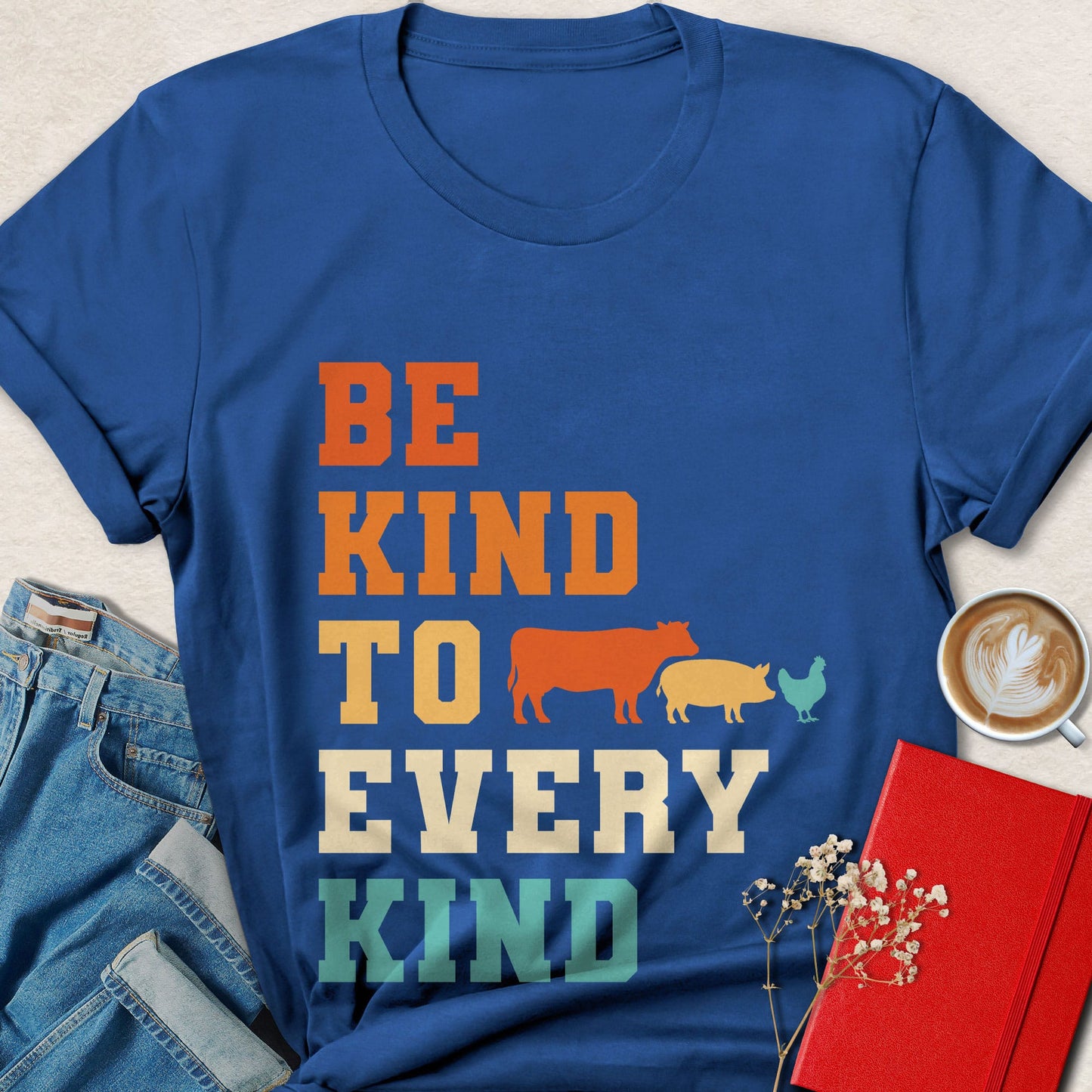 Be Kind To Every Kind  Farm Animals Multicolor T-Shirt