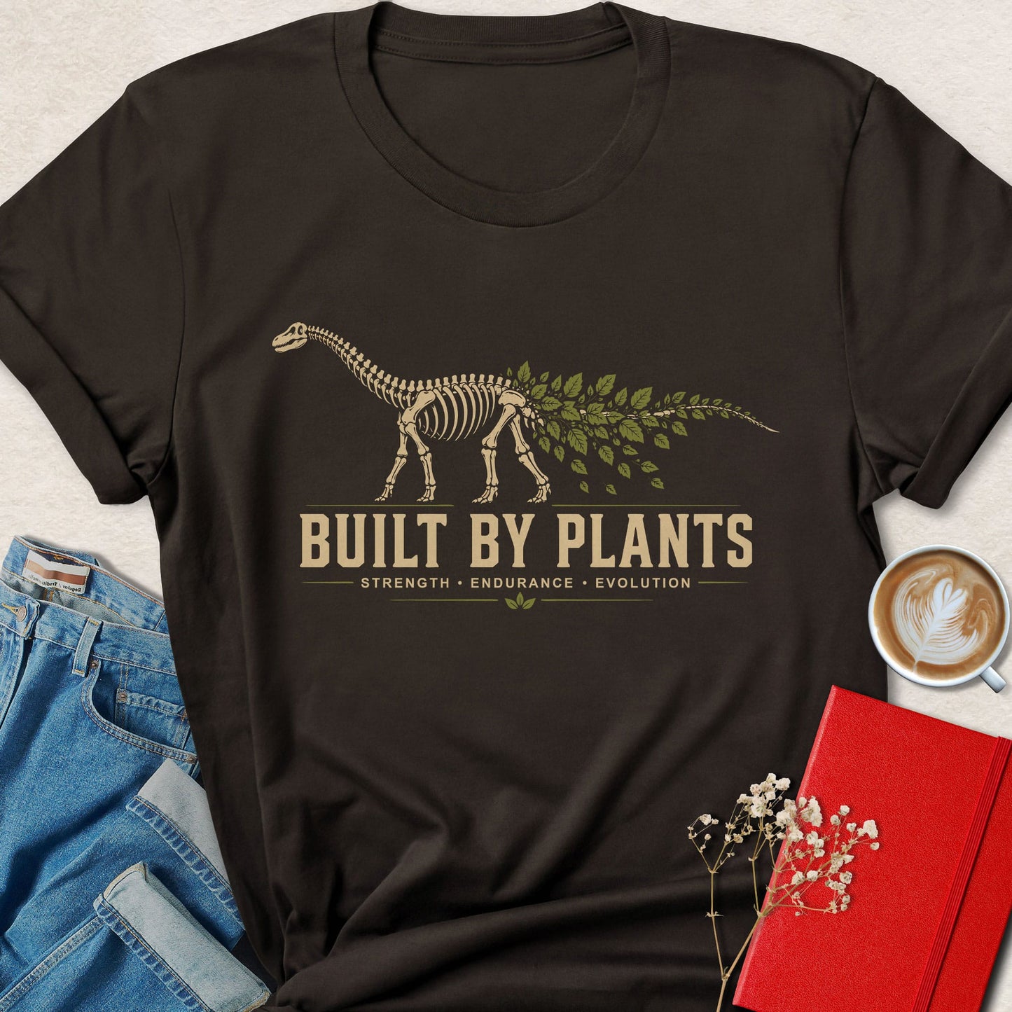 Built By Plants T-Shirt — Botanical Dinosaur Skeleton Tee
