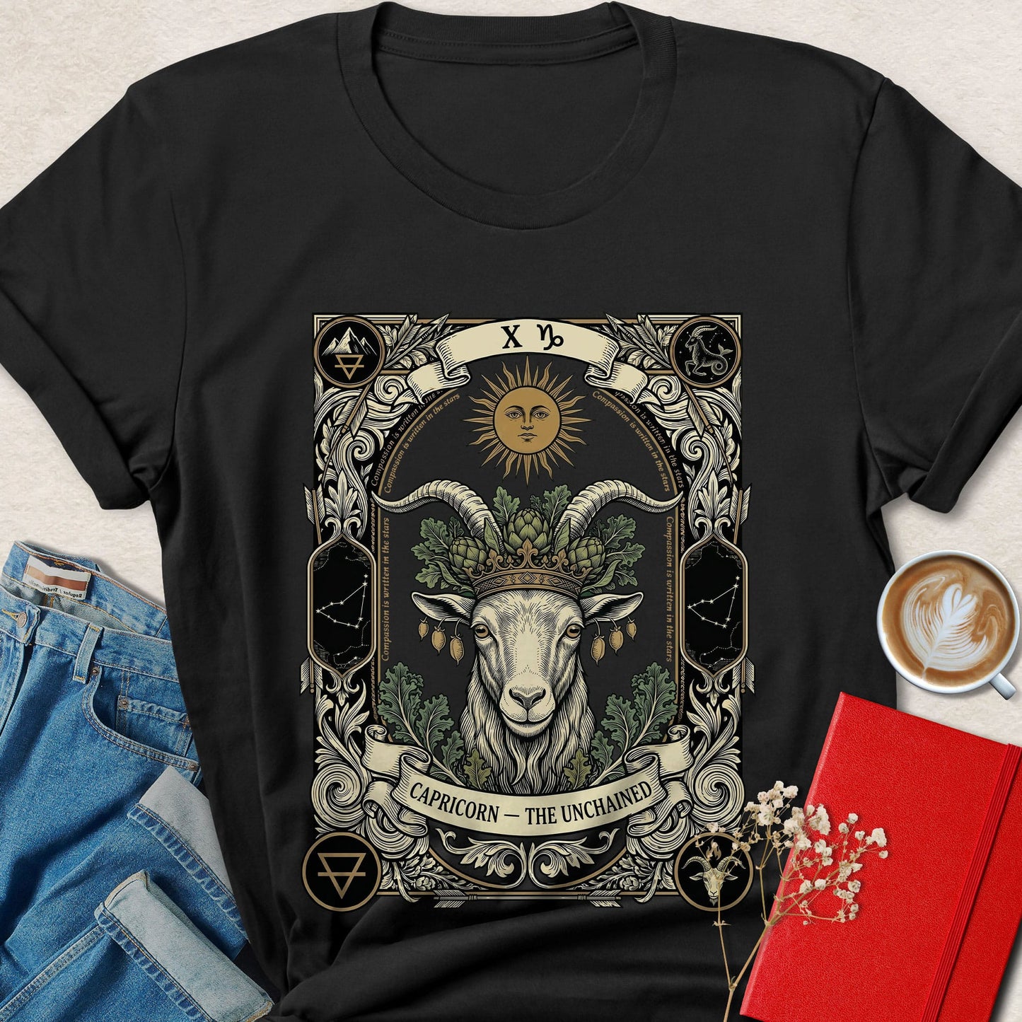 Capricorn Tarot Vegan Shirt Zodiac Astrology Plant Based Tee