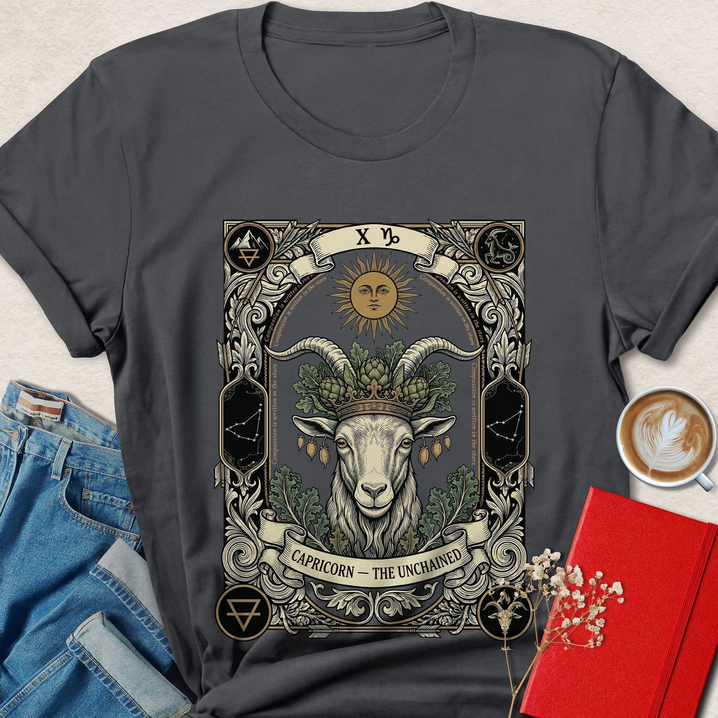 Capricorn Tarot Vegan Shirt Zodiac Astrology Plant Based Tee