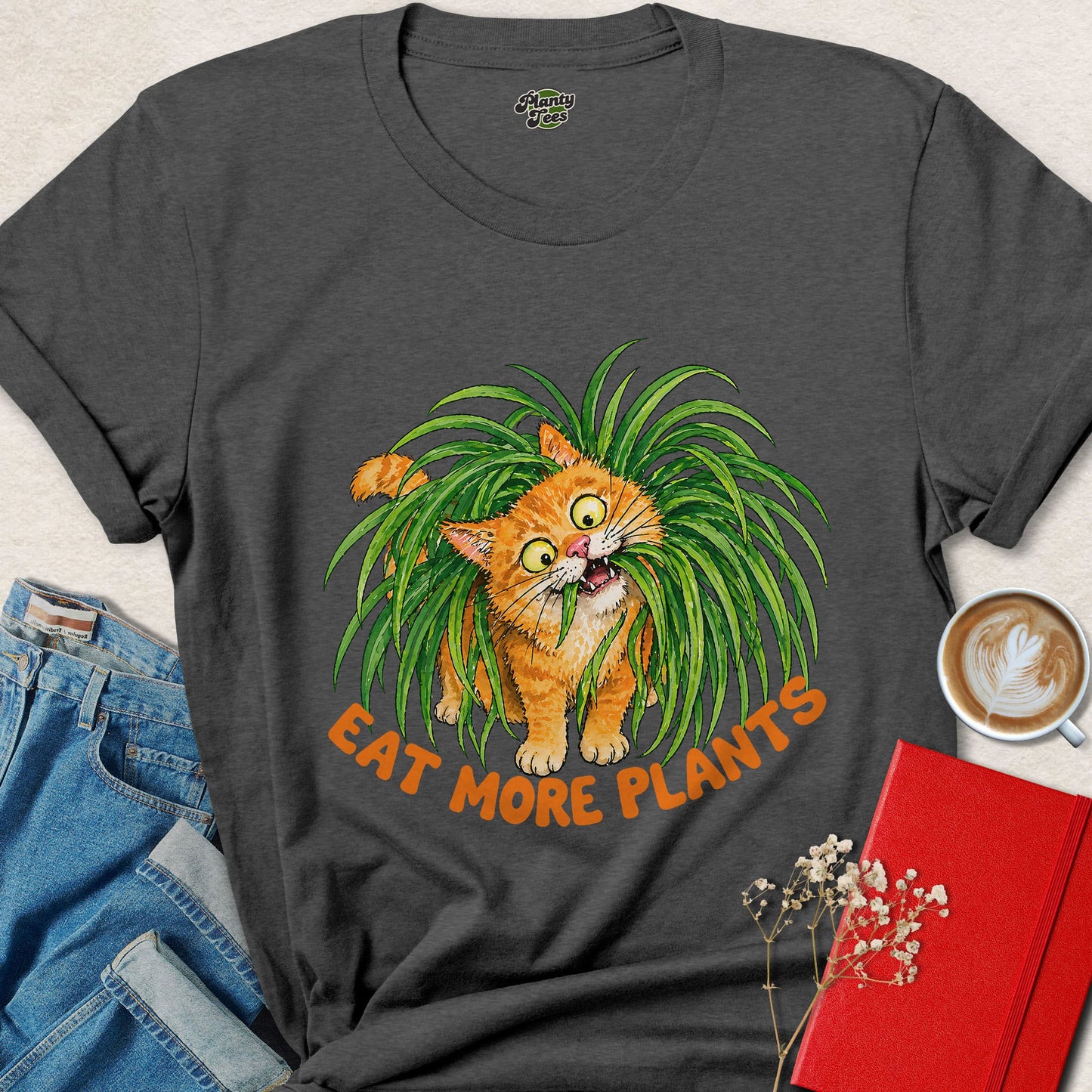 Eat More Plants Cat Vegan Shirt Funny Plant Based Animal Tee
