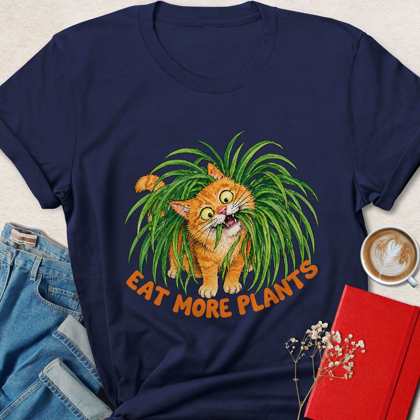 Eat More Plants Cat Vegan Shirt Funny Plant Based Animal Tee