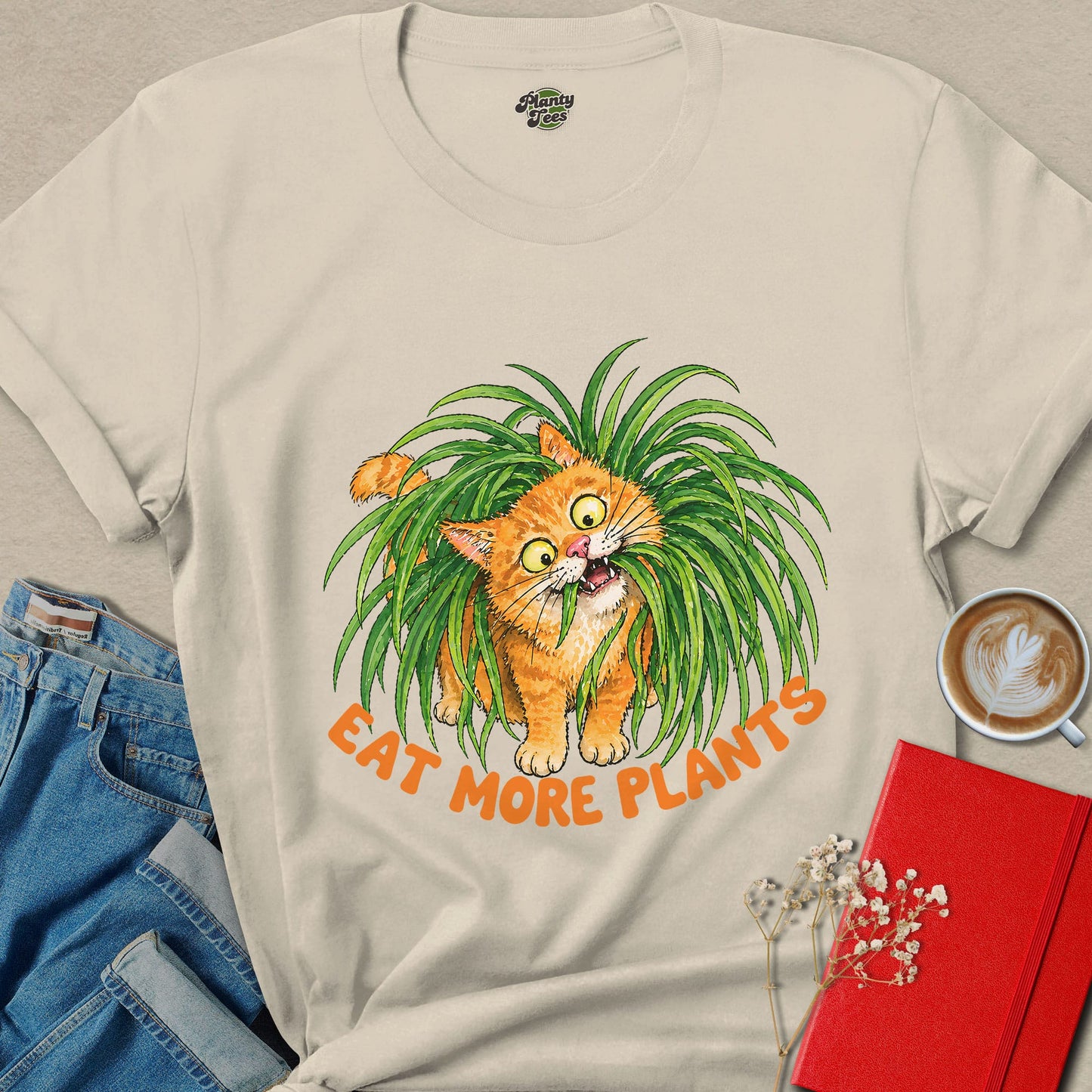 Eat More Plants Cat Vegan Shirt Funny Plant Based Animal Tee
