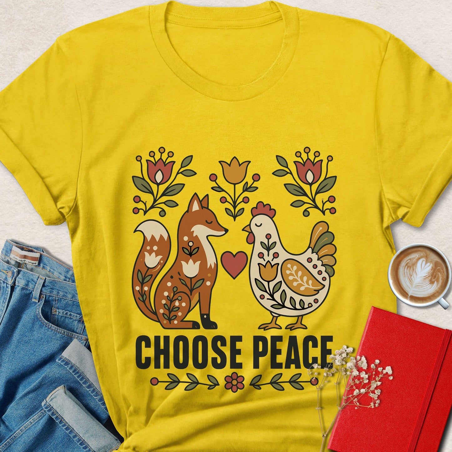 Choose Peace Folk Art Graphic T-shirt
