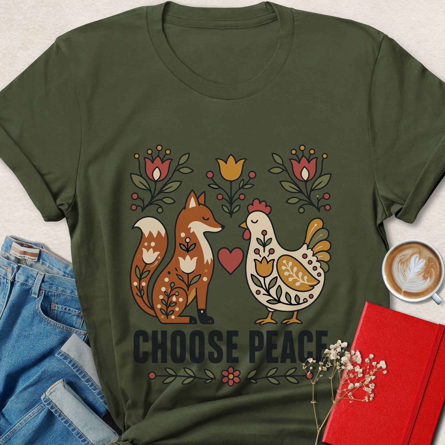 Choose Peace Folk Art Graphic T-shirt