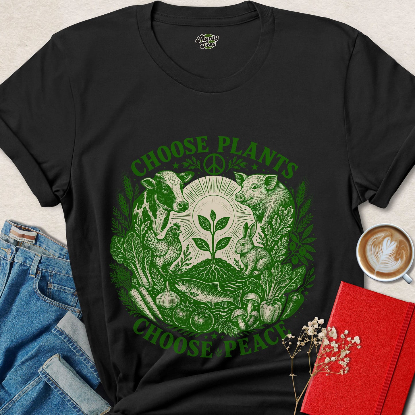 Vegan Choose Plants Choose Peace Animal Rights Graphic Shirt